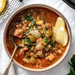 completed Lemon Lentil Soup in bowl