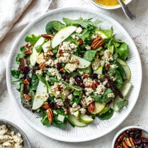 Fertiger einfacher Apfel-Pekannuss-Salat [mit Cranberries] in einer Schüssel