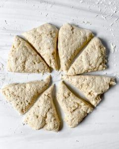 process of vanilla scones shaped into triangles
