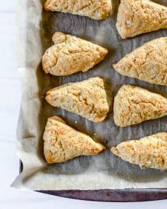 completed vanilla scones on a baking tray