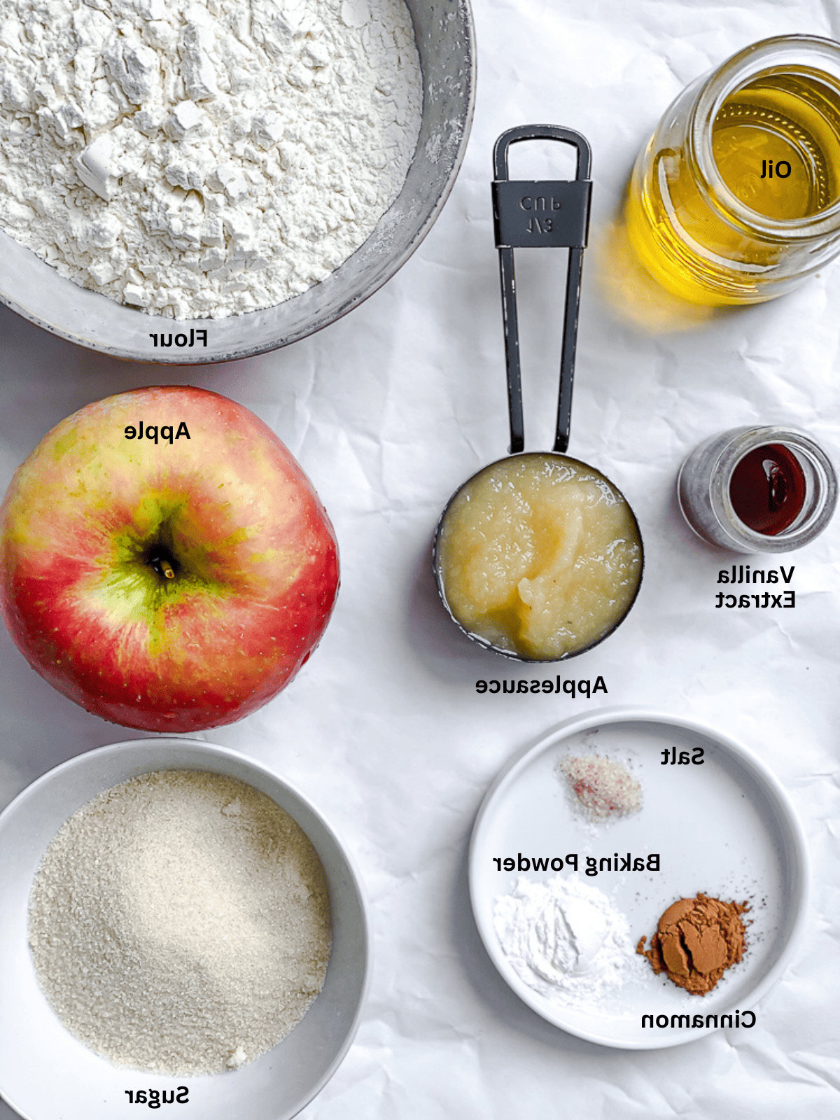Apfel-Zimt-Brot 3 Zutaten für Apfel-Zimt-Brot mit Beschriftungen.
