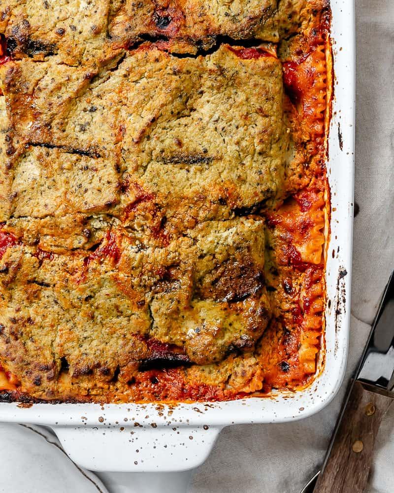 Vegane Auberginenlasagne 24 Fertige Vegane Auberginen-Lasagne in Backform