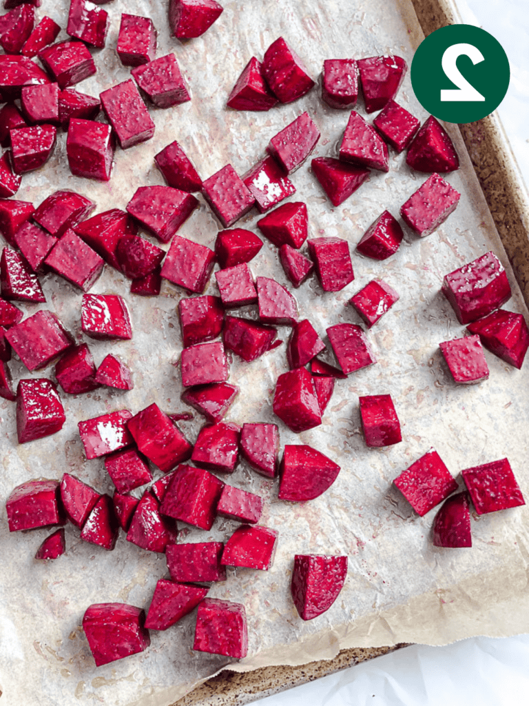 **Gerösteter Rote Bete und Quinoa Salat** 5 Gekochte Rote Bete auf dem Backblech