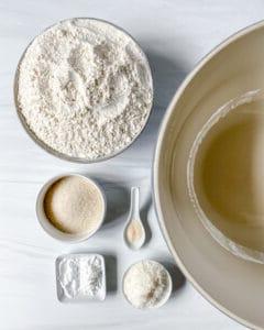 Vanilla Scones Ingredients measured out against a white surface