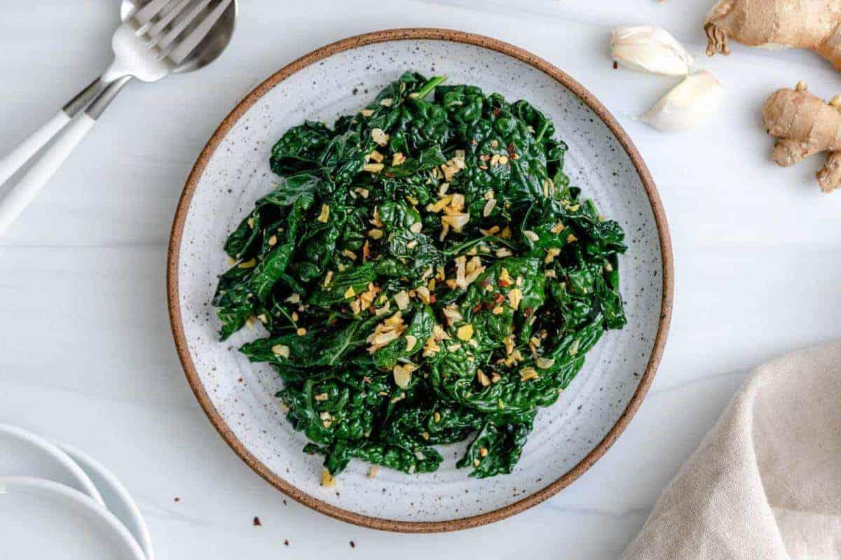 Speckled Dish with Sauteed Kale with Garlic