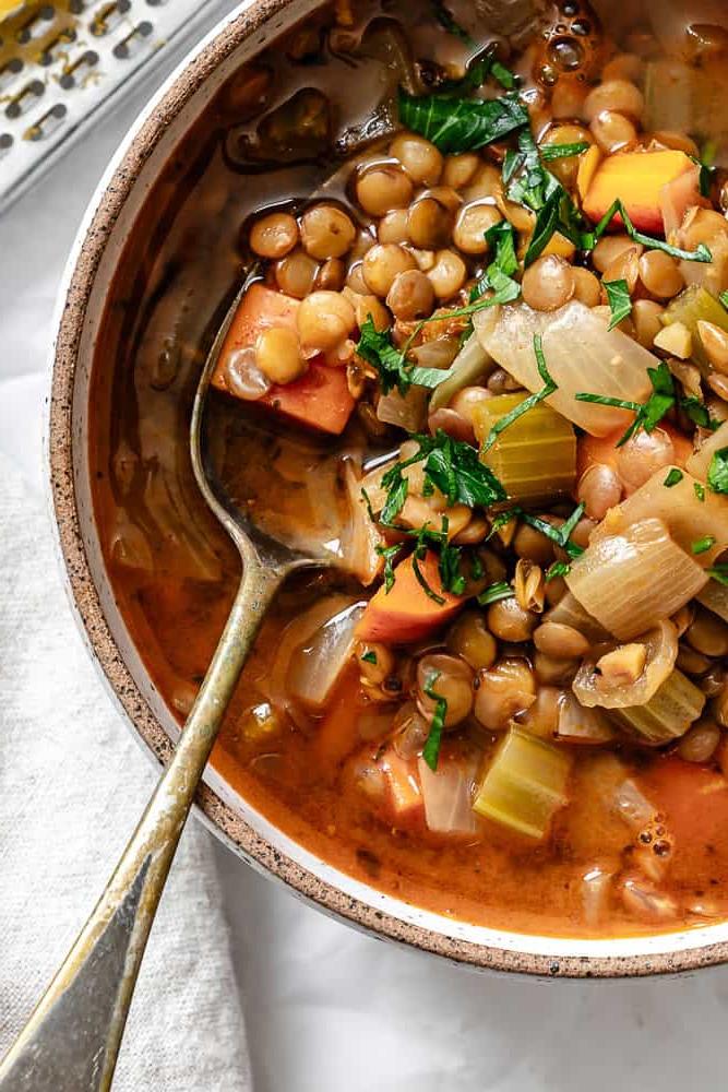 completed Lemon Lentil Soup in bowl