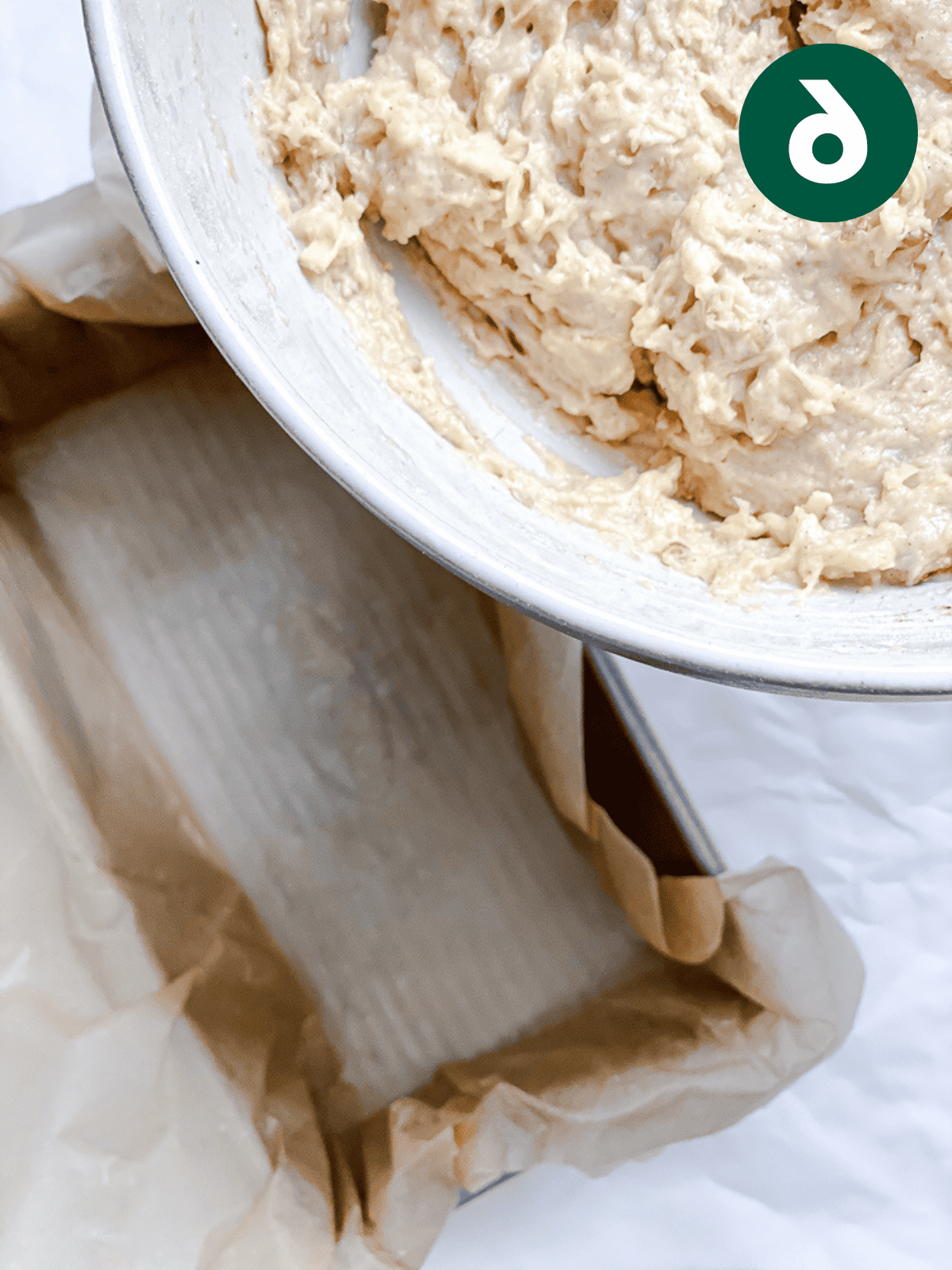 Apfel-Zimt-Brot 9 Apfel-Zimt-Brot Teig in eine mit Backpapier ausgelegte Kastenform gießen.