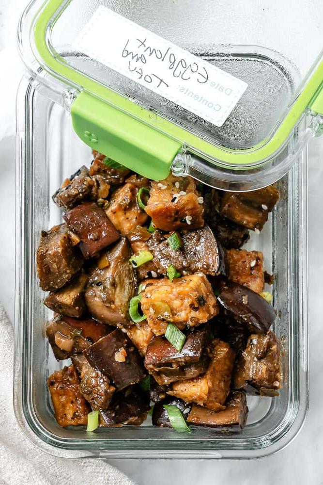 completed Sticky Eggplant and Tofu [Bake + Stir-Fry] in storage container