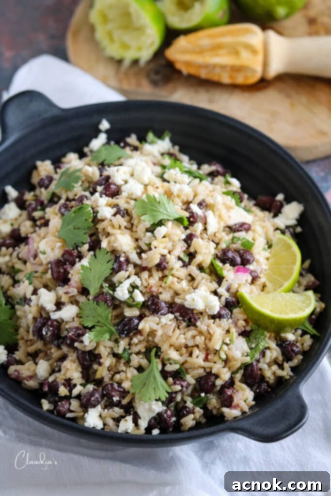 brown rice black bean salad with feta