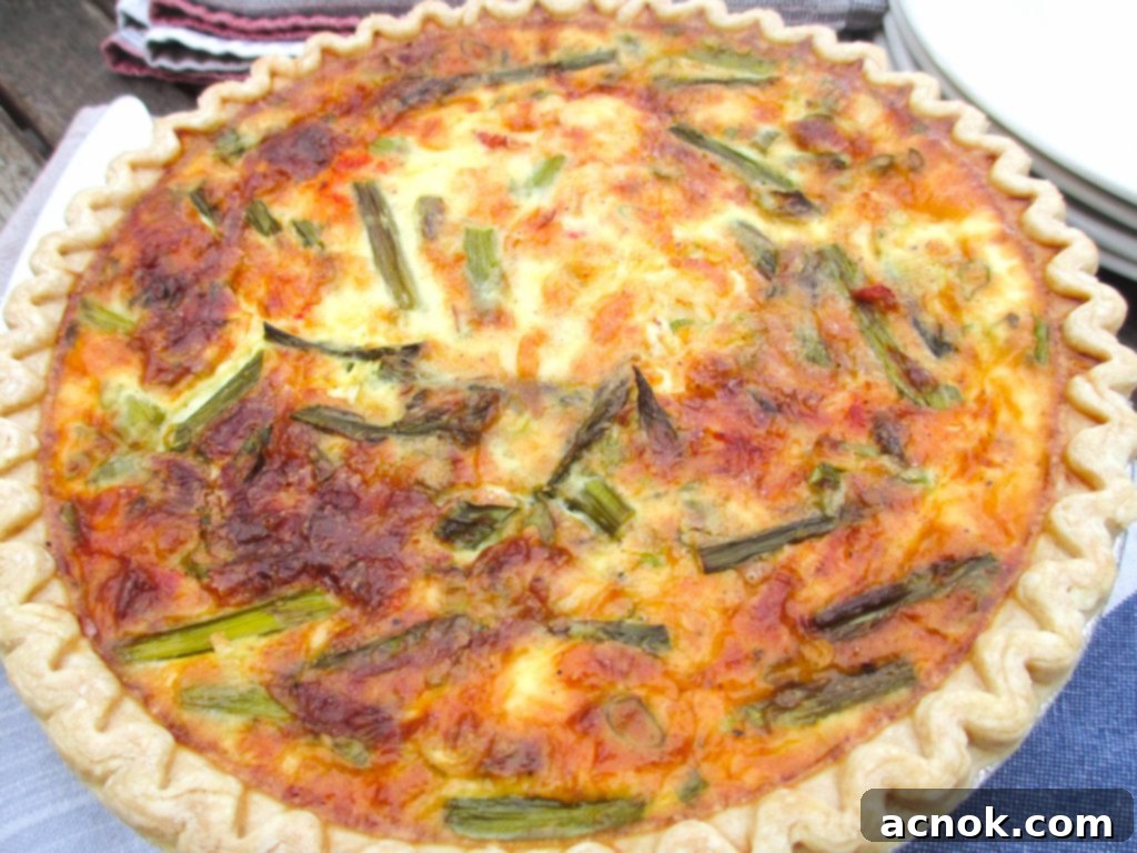Lobster Asparagus and Gruyere Quiche ready for serving.