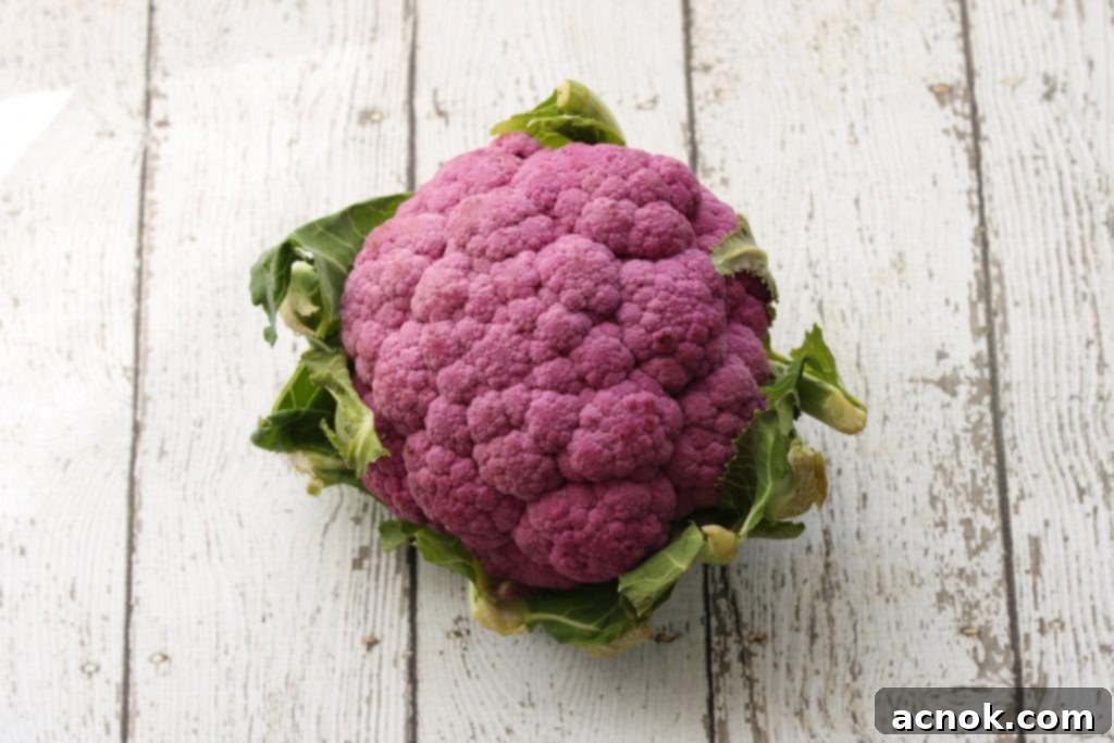 Purple Cauliflower head before roasting