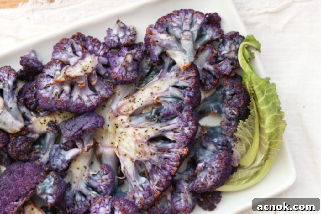 Roasted Purple Cauliflower plated with a main course
