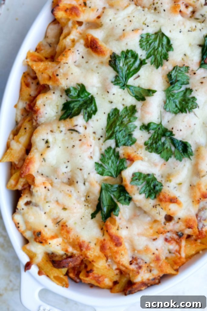 baked in pasta in dish