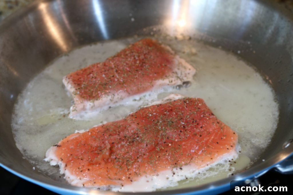 Poaching salmon in wine and butter