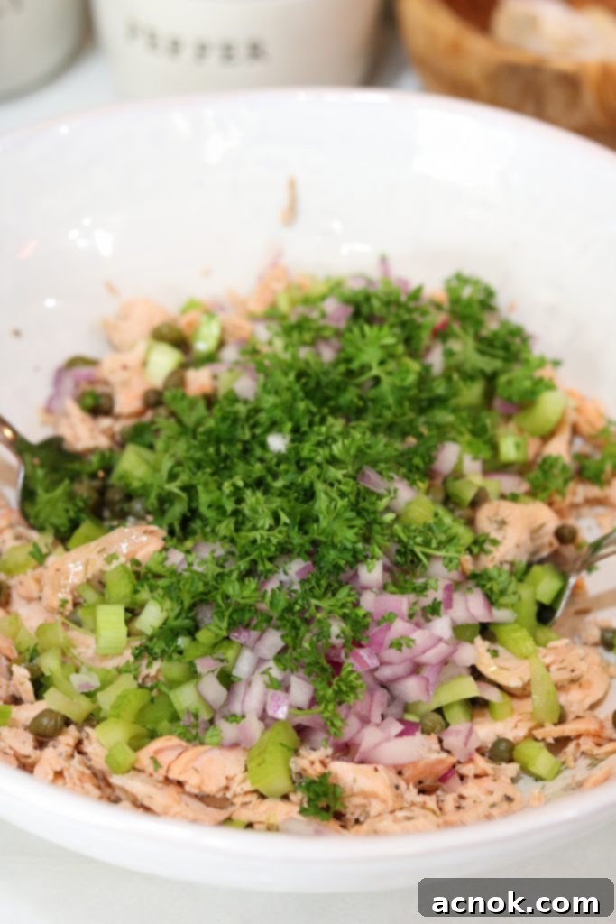 Easy Poached Chilled Salmon Salad before toss