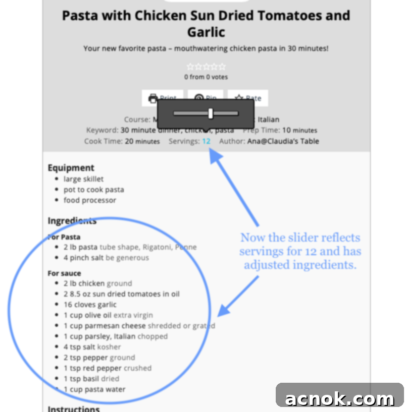 Recipe card adjusted to 12 servings
