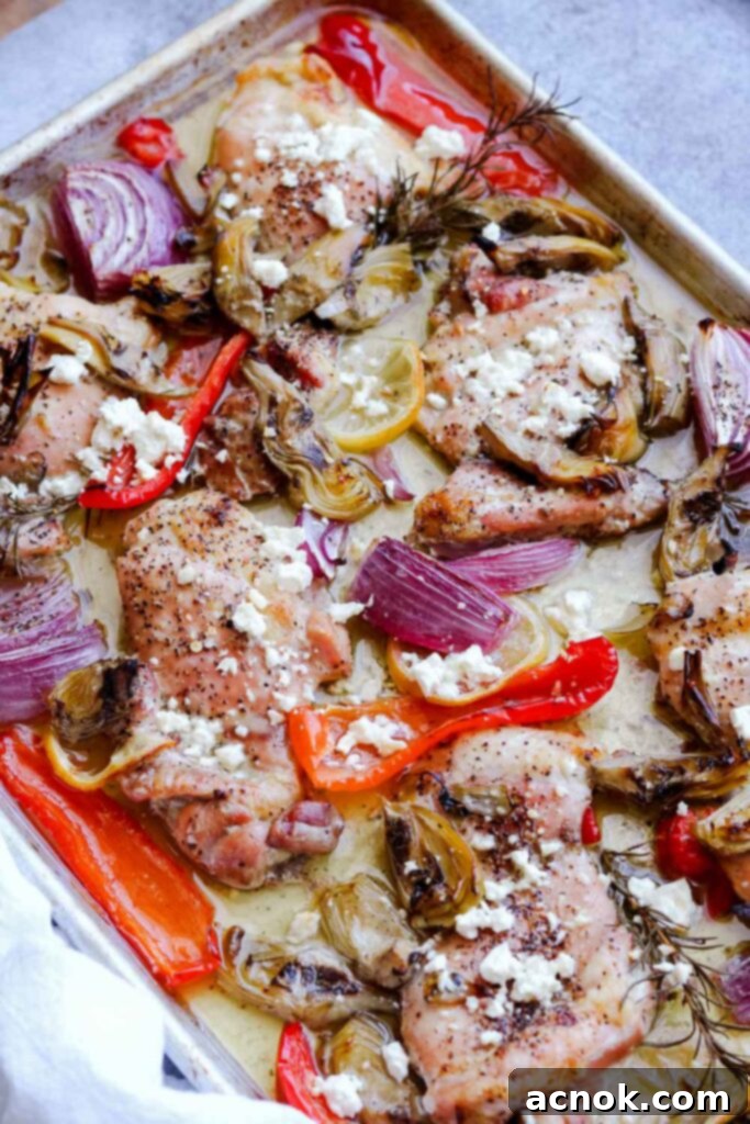 Artichoke Chicken Bake on sheet pan