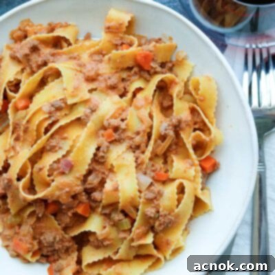 Ragu Bolognese Sauce plated with Reginelle Noodles
