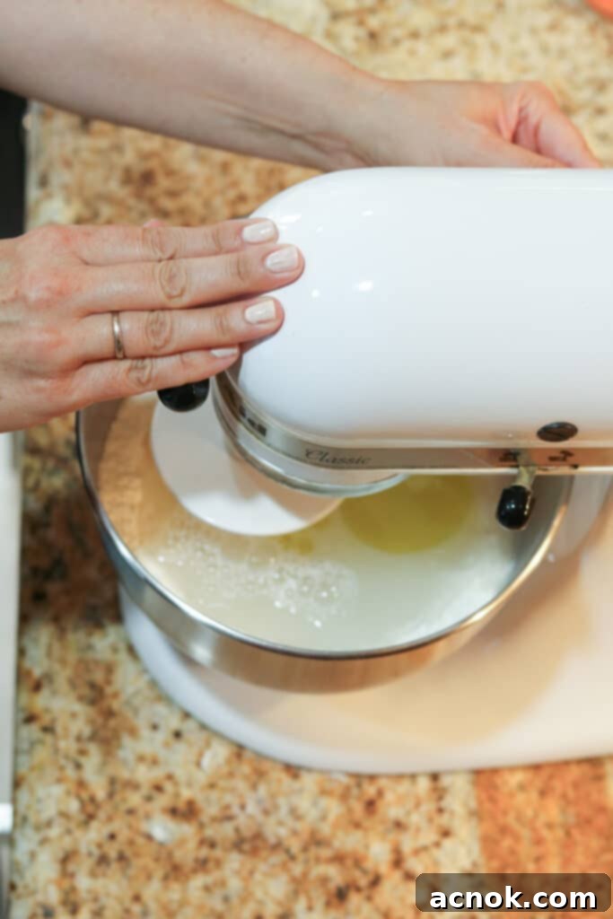 pizza dough ingredients combining in a KitchenAid stand mixer