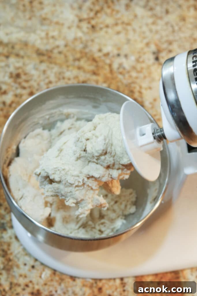 kneading pizza dough in a stand mixer with a dough hook