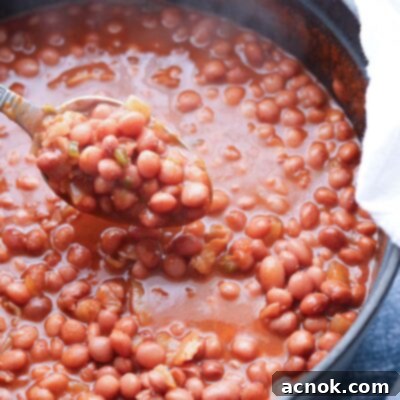 Santa Maria Pinquito beans in cast iron pot