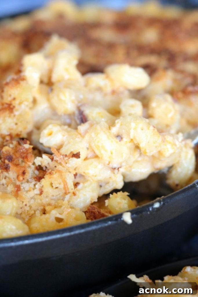 Scoop of creamy, spicy chipotle macaroni and cheese, showing its rich texture and color, perfect for comfort food lovers