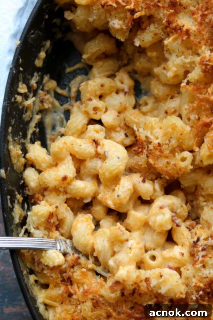 Close-up of a serving of chipotle in adobo macaroni and cheese, showcasing the creamy sauce and topping