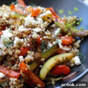 Roasted Vegetable Quinoa with Feta in a bowl