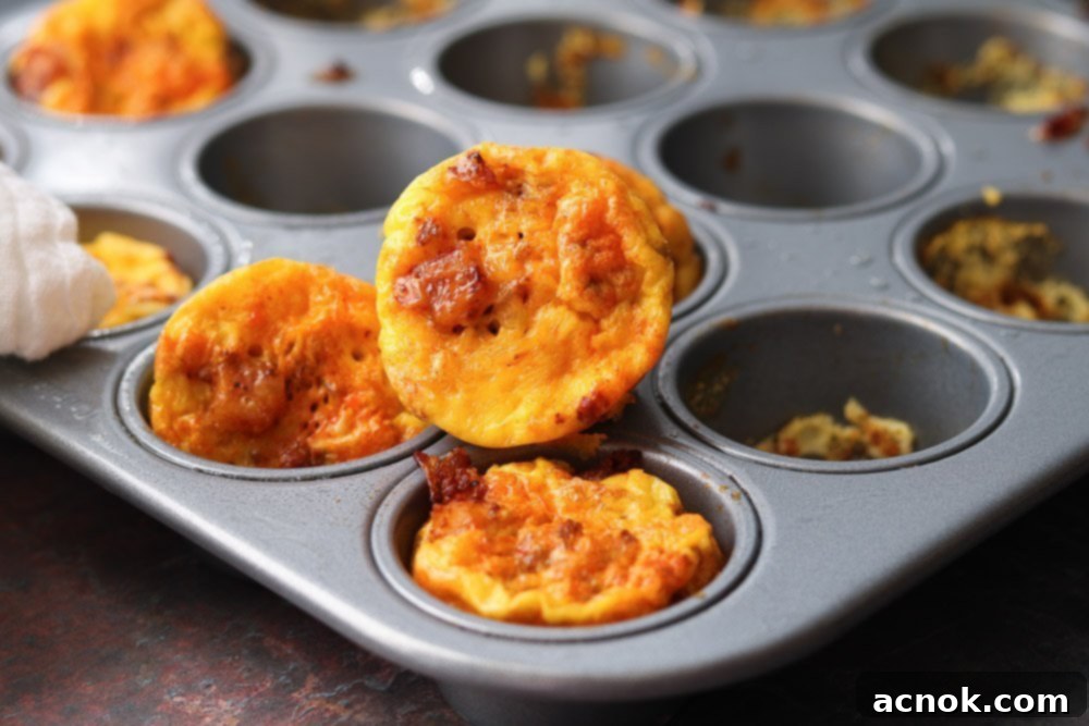 easy chorizo egg bites on muffin tin, just out of the oven