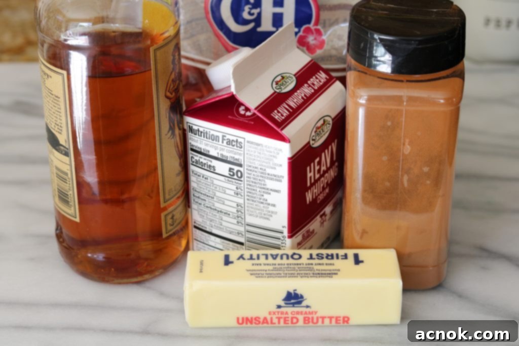 ingredients for spiced rum butter sauce on counter