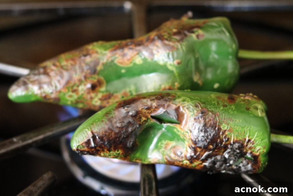 roasting poblanos on stovetop