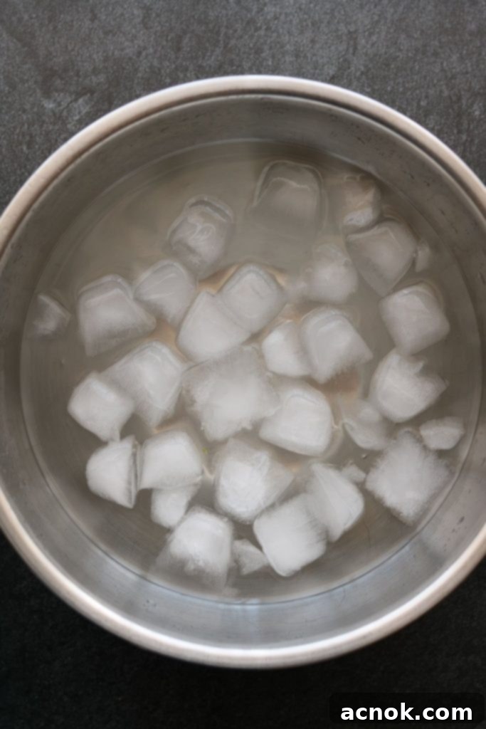 bowl of ice to blanch green beans