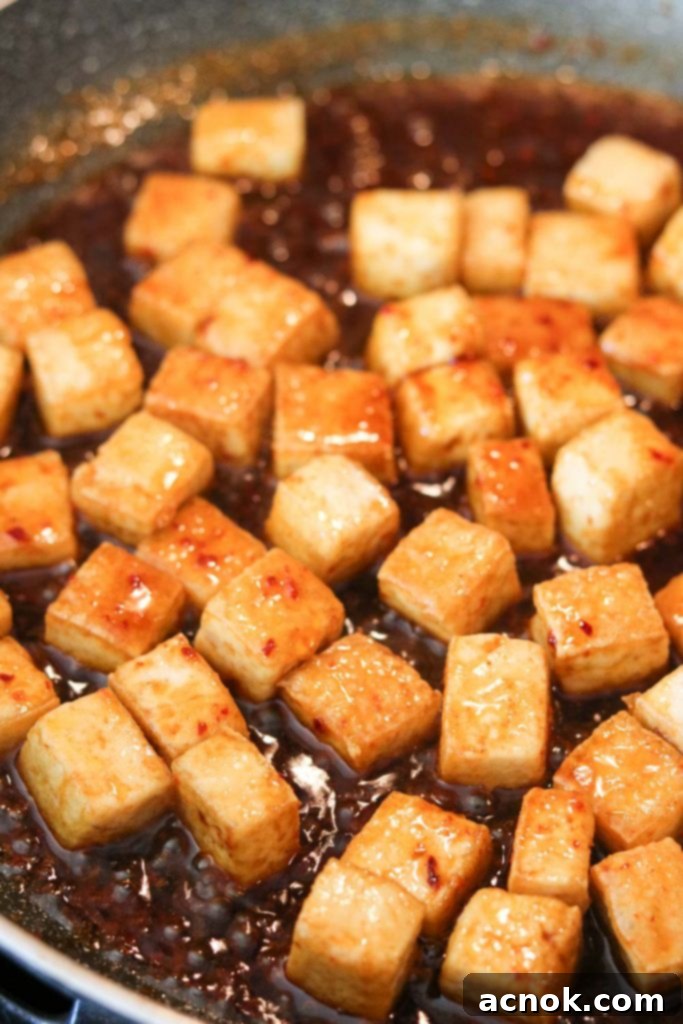 Fried tofu coated with sauce
