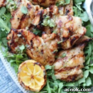 square image of grilled chicken salmoriglio