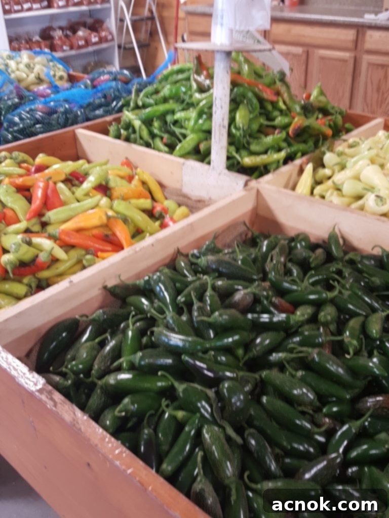 bins with Chile peppers in New Mexico