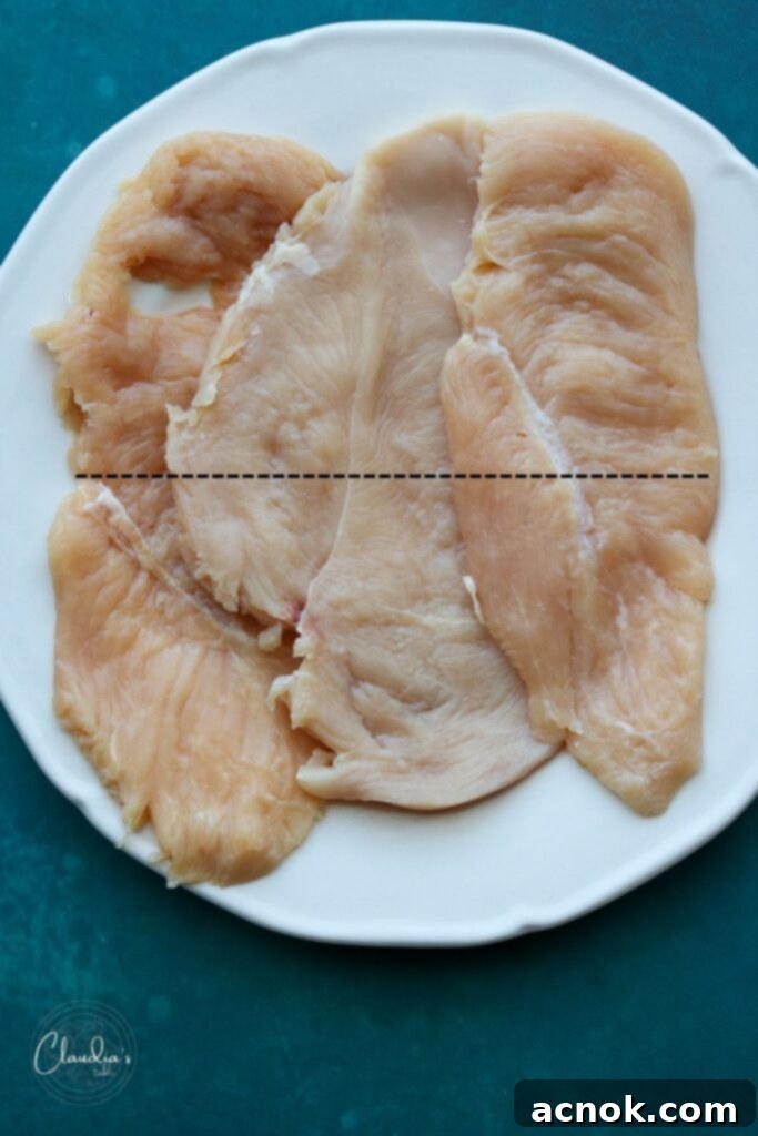Step-by-step guide on how to slice and pound chicken cutlets for involtini.