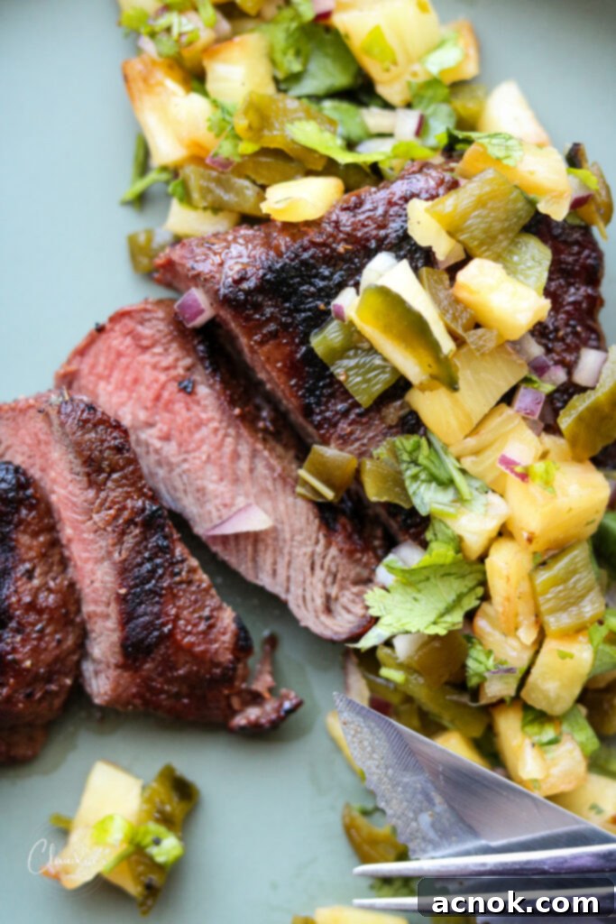 Ancho Chile Rubbed Steak with Grilled Pineapple Salsa