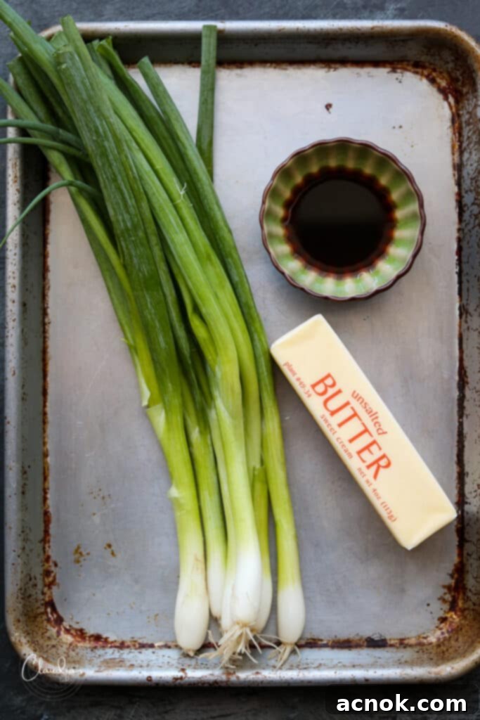 scallions, butter and soy sauce for compound butter