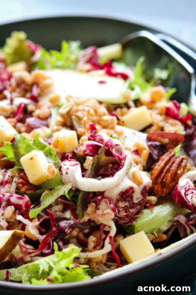 close up of the radicchio pear salad 