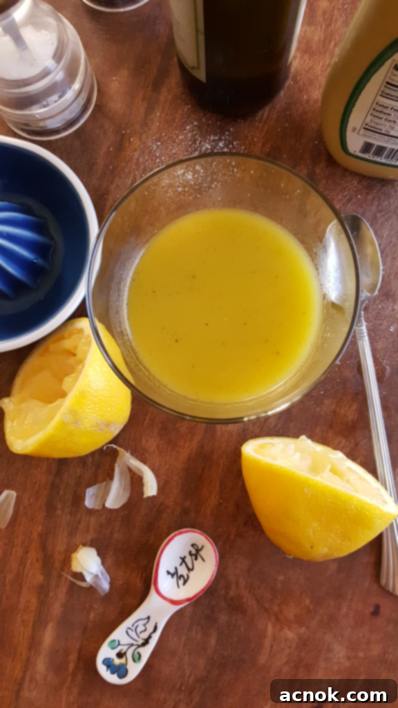 Ingredients for Lemon Dijon Dressing: olive oil, lemon, dijon mustard