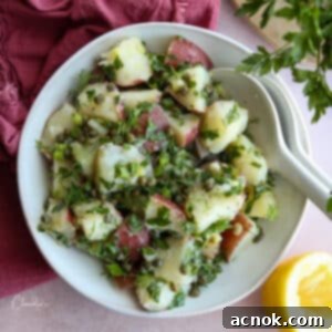 square image of lemon caper potato salad