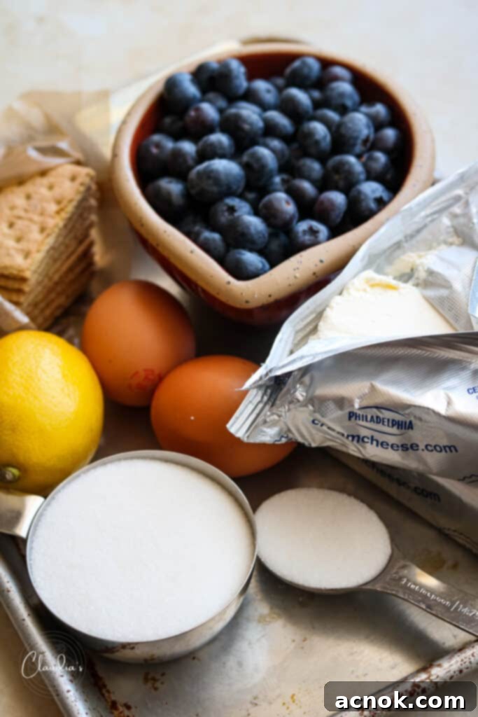 ingredients for blueberry lemon cheesecake bars
