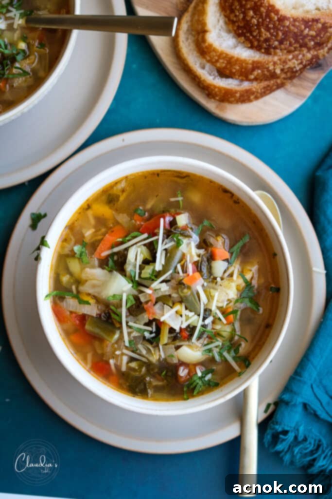 10 vegetable soup with parmesan cheese and sourdough bread