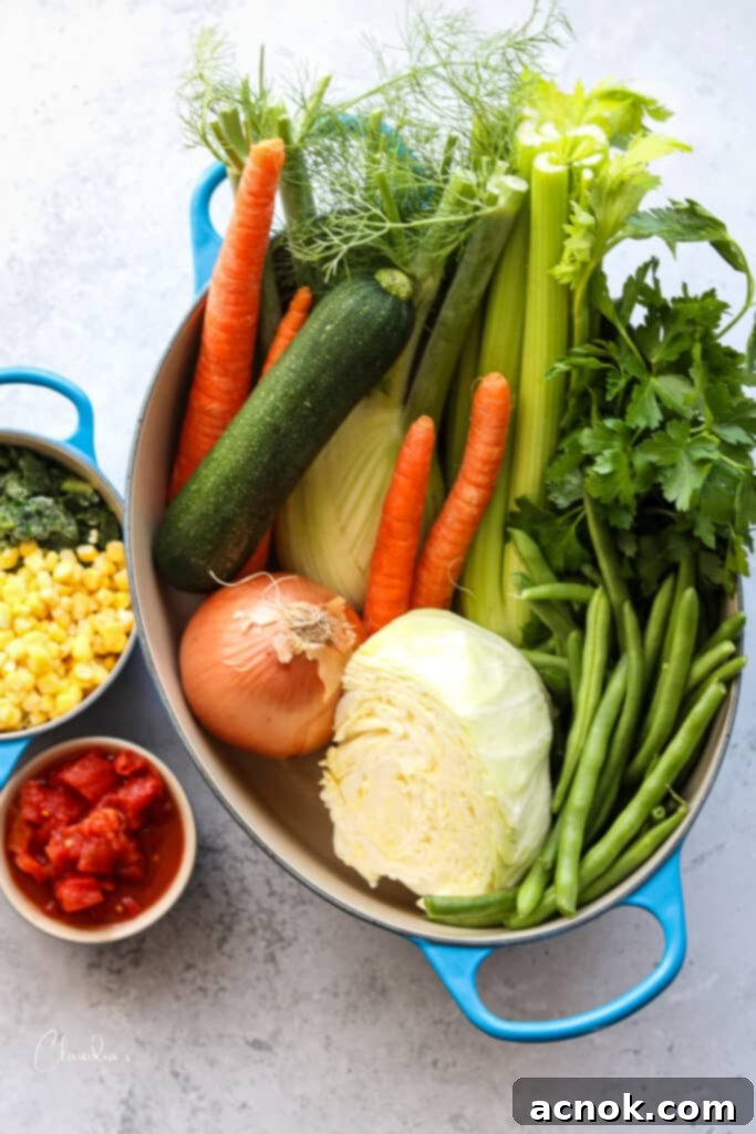 pot filled with colorful vegetables for soup