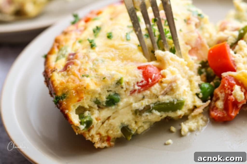close up of frittata with asparagus ricotta and prosciutto 