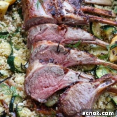 horizontal image of rack of lamb with couscous