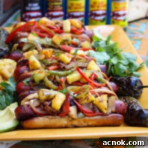 Close up of a plate of delicious LA Street Style hot dogs with toppings.