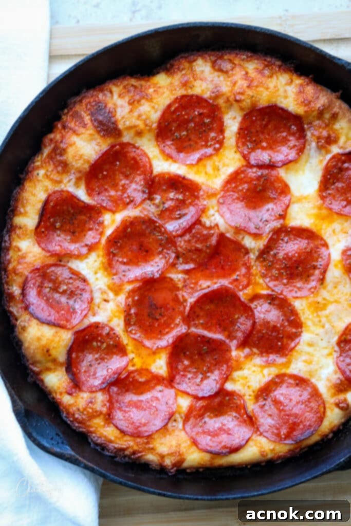 pan pizza in cast iron pan 