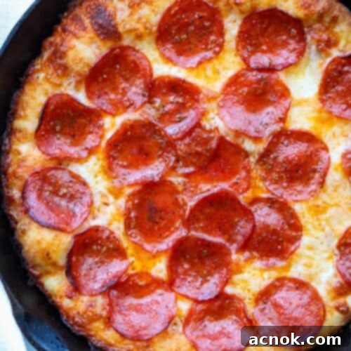 cast iron pan pizza close up