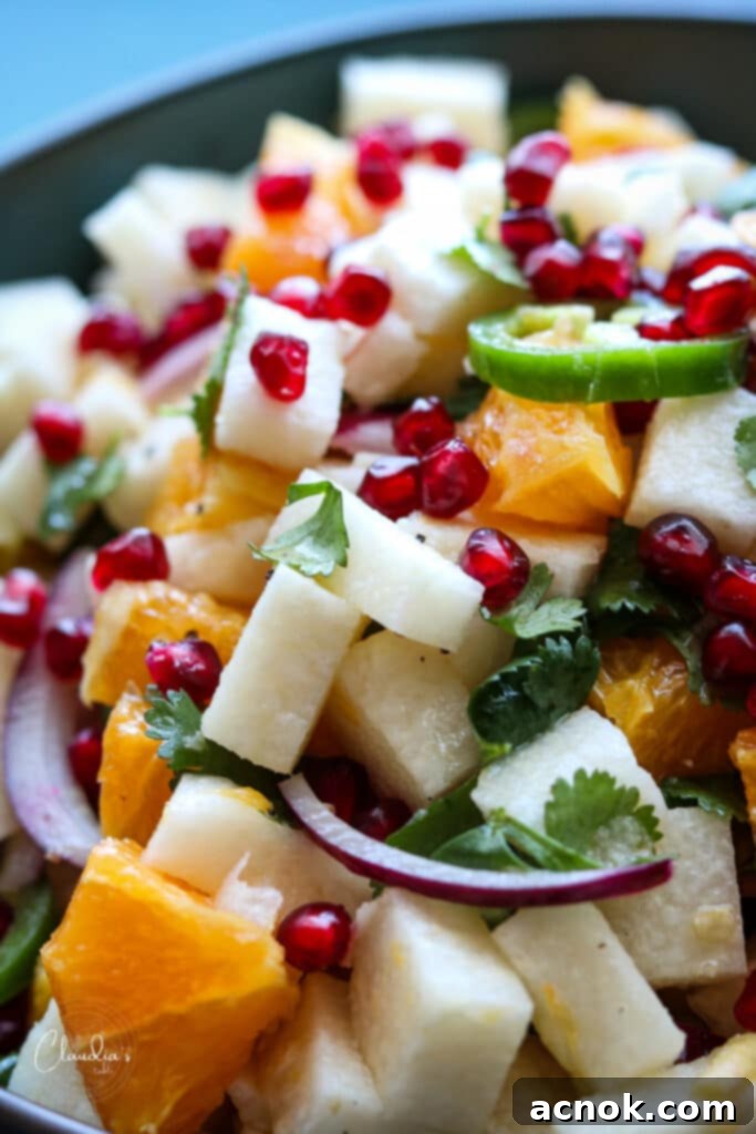 close up of jicama orange salad